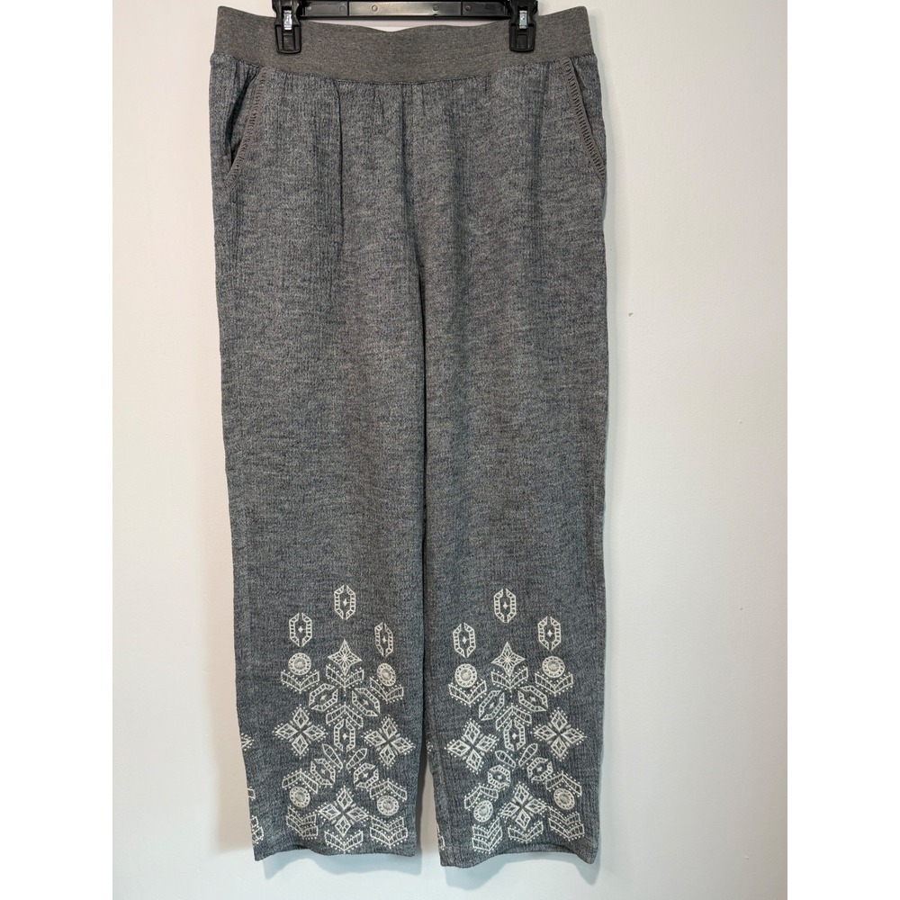Soft Surroundings Gray Embroidered Cotton Linen Crop Pants Large 2CY72 Boho